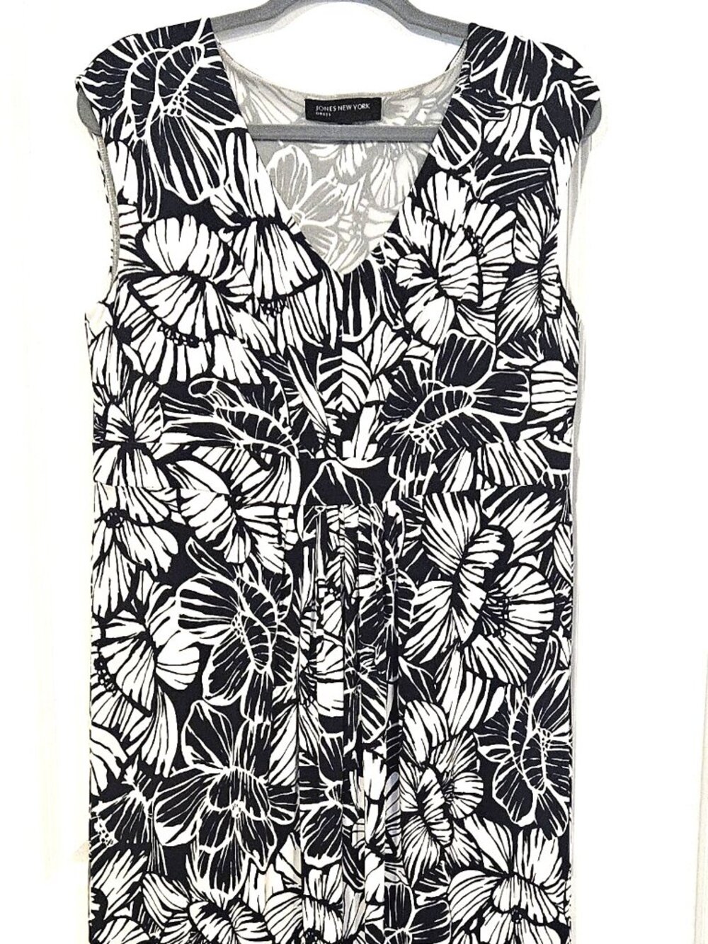 Jones New York Dress L Black White Floral Resort Maxi Dress Asymmetrical Hem